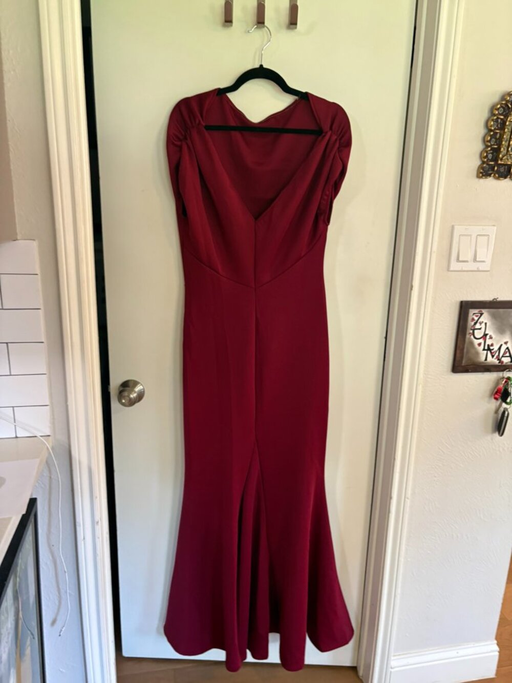 Burgundy Wine Mermaid Formal Maxi Gown Deep V Neck Size L